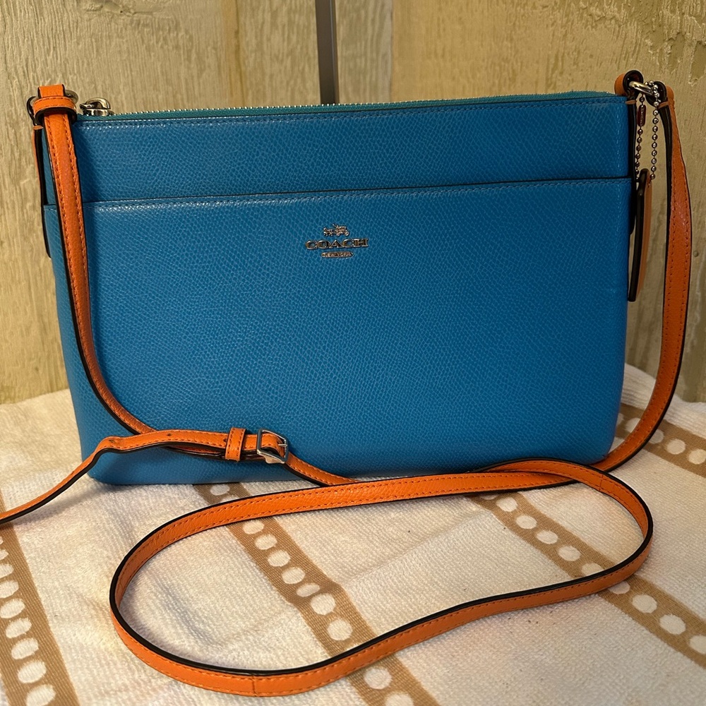 Coach Blue Crossbody with Orange Strap